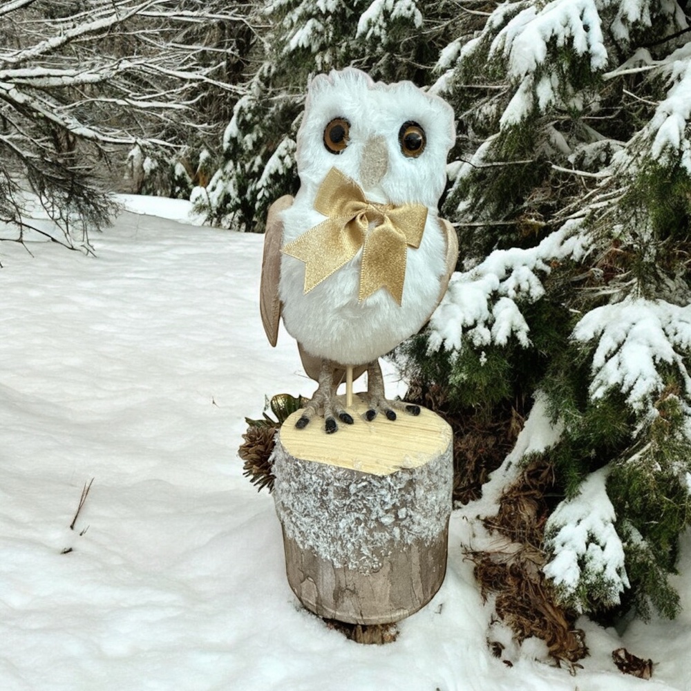 Novelty Textured Owl Figurals Bullseyes’s Playground Charming Gold and White Owl